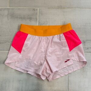 Brooks Pink and Hot Pink Athletic Shorts with Orange Waistband